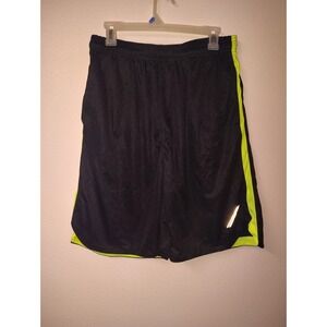 PBX Pro Mens Black Mesh Athletic Shorts Neon Yellow Stripe Size Large